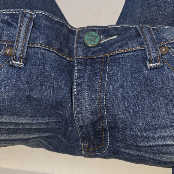Indigo rein hippy flare bottom distressed stretch denim jeans 11/12 - Picture 6 of 8